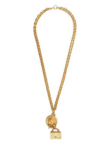 chanel pre-owned 1994 bag charm chain-link necklace - gold