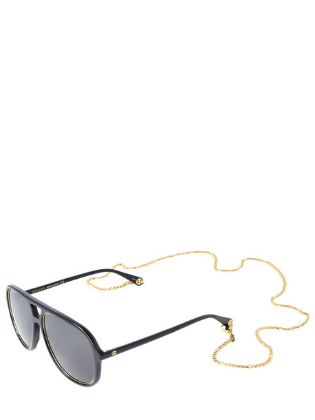 GUCCI Pure Acetate Pilot Sunglasses W/ Chain in black / grey