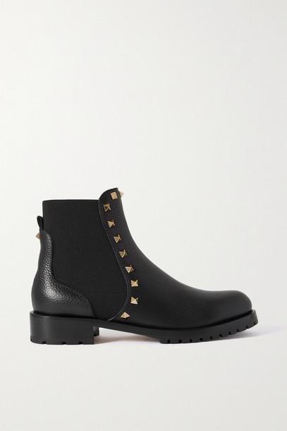 Valentino - Valentino Garavani Rockstud Beatle Textured-leather Chelsea Boots - Black