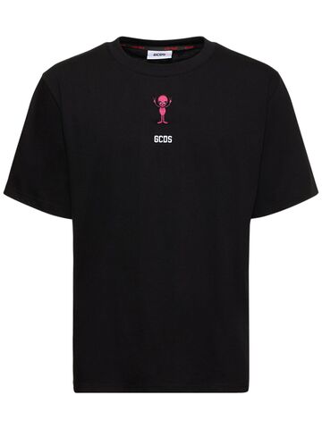 gcds wirdo embroidery cotton jersey t-shirt in black