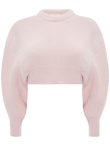 ALEXANDER MCQUEEN Cropped Wool Crewneck Sweater in pink