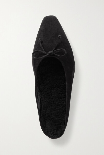 STAUD - Gina Shearling-lined Suede Slippers - Black