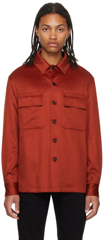 zegna orange button shirt in red