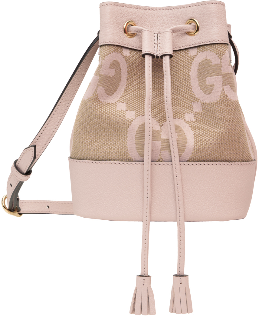 Gucci Pink & Beige Mini GG Ophidia Bucket Bag