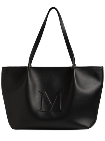 MAX MARA Logo Shop Leather Tote Bag in black