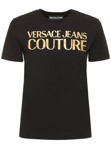 VERSACE JEANS COUTURE Logo Cotton Jersey T-shirt in black / gold