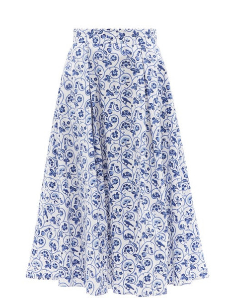 Thierry Colson - Wynona Floral-print Cotton-poplin Skirt - Womens - Blue White