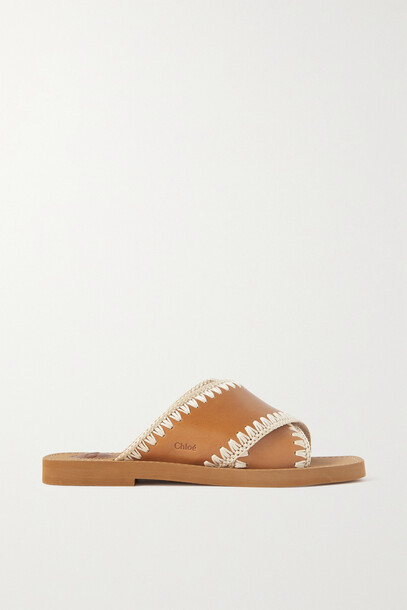Chloé Chloé - Woody Embroidered Leather Slides - Brown