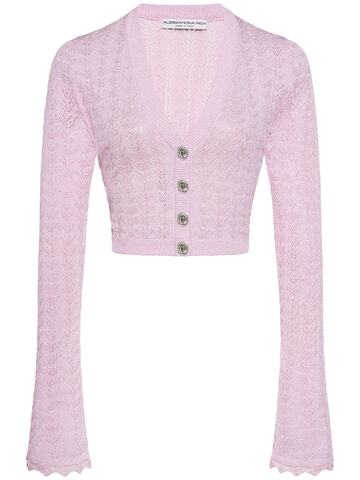alessandra rich lace knit cropped cardigan w/ lurex in pink