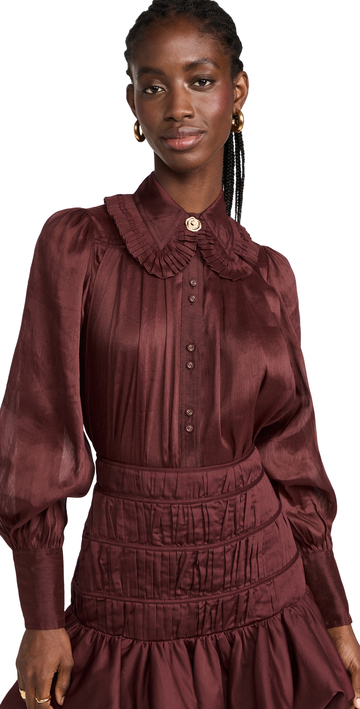 Aje Idealist Pleated Collar Shirt in red