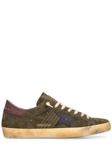golden goose 20mm super-star suede & leather sneakers in green / multi