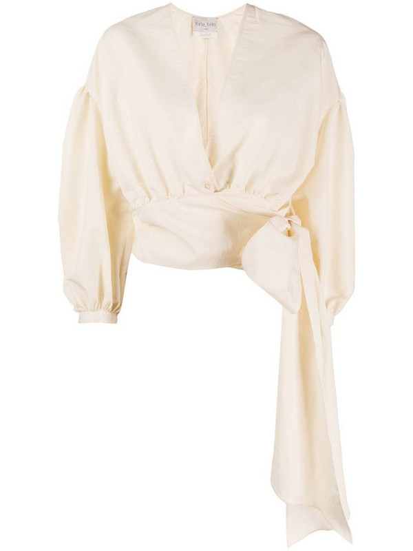 Forte Forte wrap-effect cropped blouse in neutrals