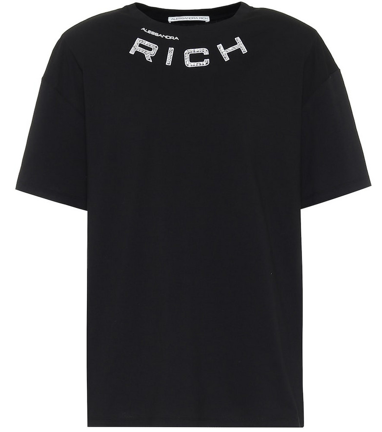 Alessandra Rich Embellished cotton-jersey T-shirt in black
