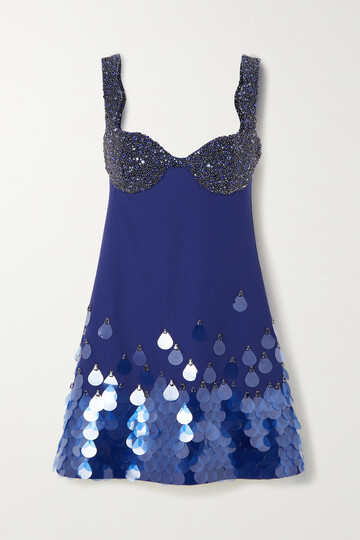 clio peppiatt - aqua embellished stretch-crepe mini dress - blue