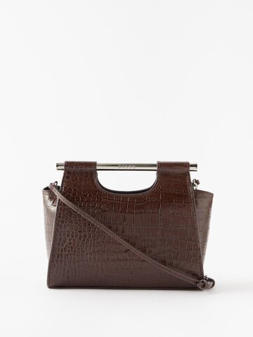 staud - mar mini crocodile-effect leather handbag - womens - dark brown