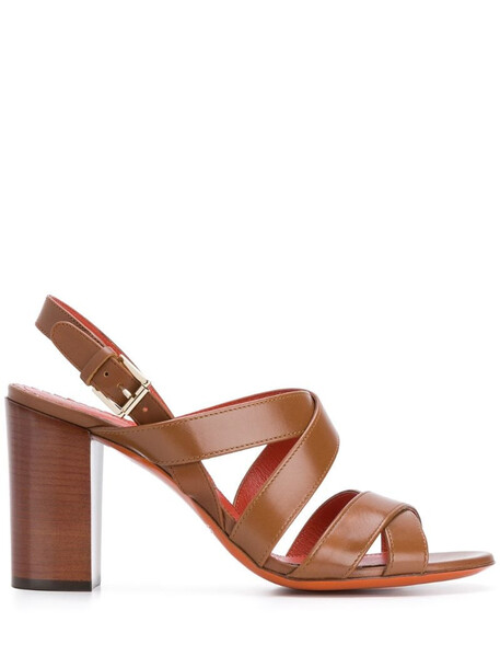Santoni cross-strap block-heel sandals in brown