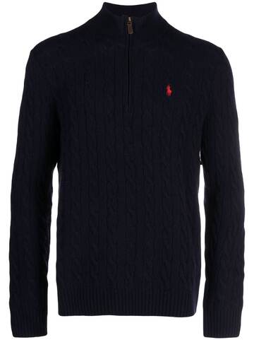 polo ralph lauren logo-embroidered cable-knit half-zip jumper - blue