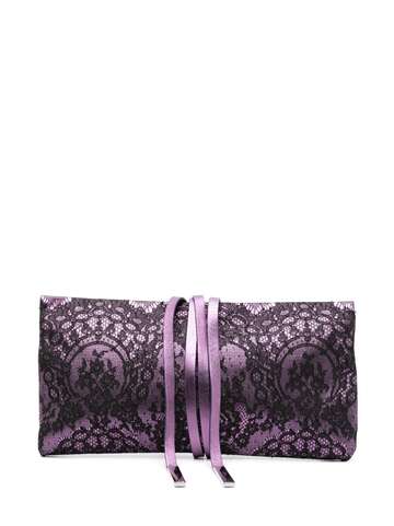 saint laurent pre-owned lace-overlay clutch bag - purple