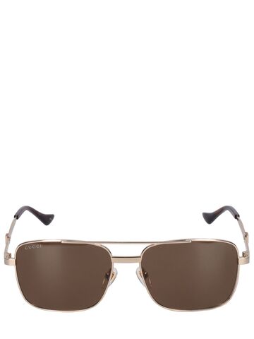 gucci gg1441s square metal sunglasses in brown / gold