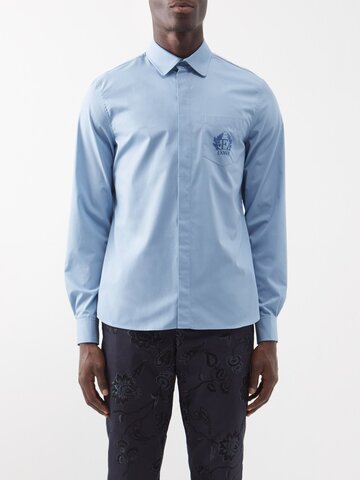 erdem - luke embroidered cotton shirt - mens - blue