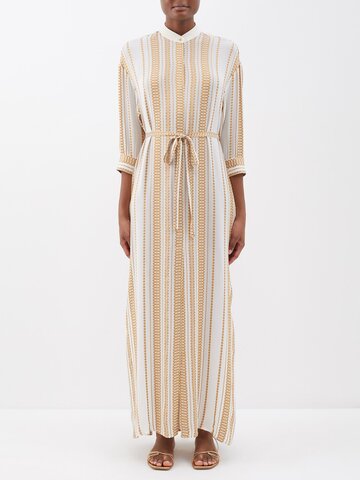 Zeus + Dione Zeus + Dione - Maria Geometric-jacquard Silk-blend Shirt Dress - Womens - Ivory Multi