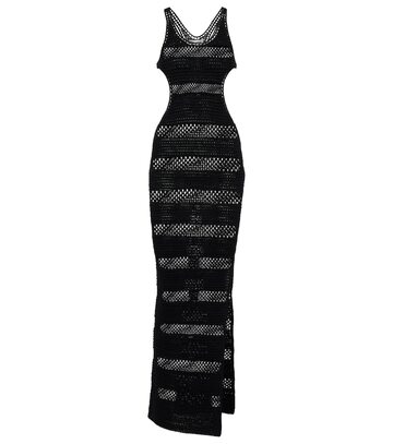 Saint Laurent Crochet cotton maxi dress in black
