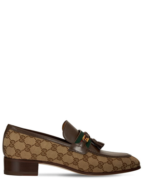 GUCCI 30mm Paride Canvas & Leather Loafers in brown / beige