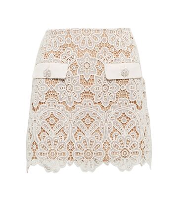 Self-Portrait Embellished guipure lace miniskirt in white