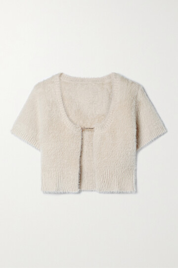 jacquemus - la maille neve cropped brushed knitted cardigan - off-white