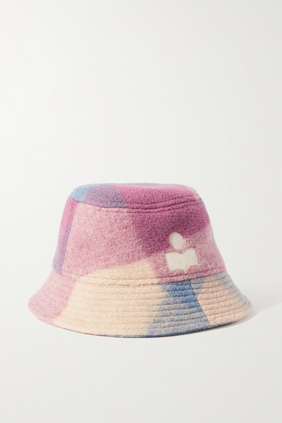 Isabel Marant - Haley Embroidered Checked Flannel Bucket Hat - Pink