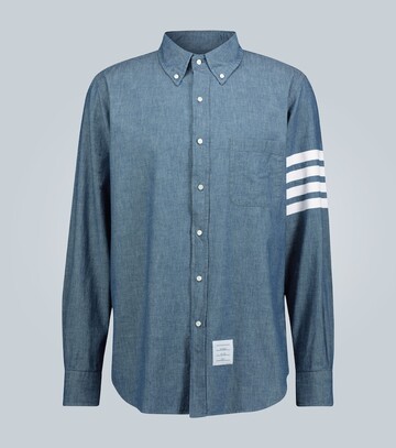 thom browne 4-bar chambray shirt in blue