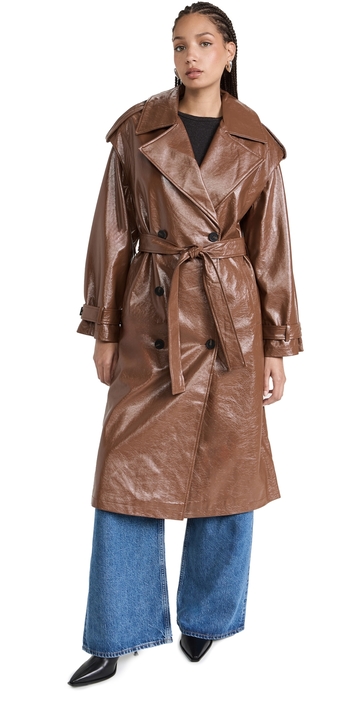 apparis isa crinkle faux leather trench camel m