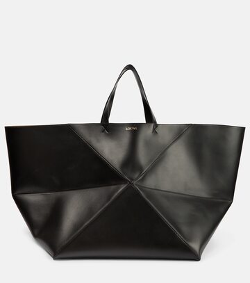 loewe puzzle fold leather tote bag in black