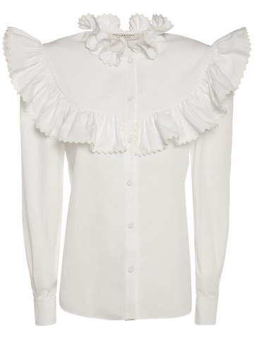 PHILOSOPHY DI LORENZO SERAFINI Ruffled Cotton Poplin Shirt in white