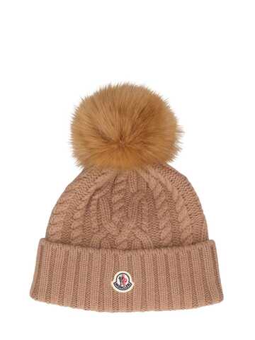 moncler tricot wool & cashmere hat w/ pompom in beige