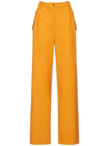 ALBERTA FERRETTI High Waist Straight Linen Blend Pants in orange