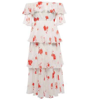 Self-Portrait Tiered floral chiffon dress in white