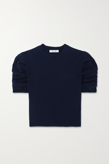 frame - ruched recycled cashmere and wool-blend sweater - blue