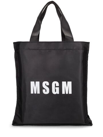 msgm nylon logo tote bag in black