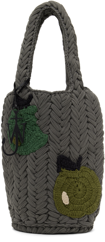 jw anderson ssense exclusive gray apple knitted tote in grey / green