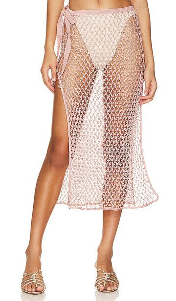 My Beachy Side Crochet Net Beaded Maxi Skirt in Pink in blush