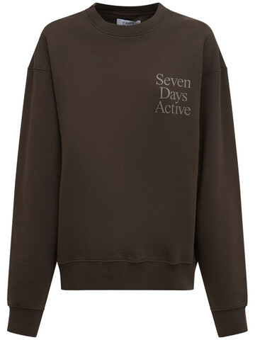 7 DAYS ACTIVE Monday Crewneck Cotton Sweatshirt in brown