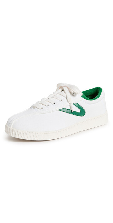 Tretorn Canvas Sneakers in green / white