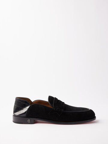 christian louboutin - penny no back suede loafers - mens - black