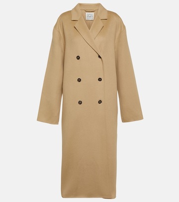 toteme oversized double-breasted wool coat in beige
