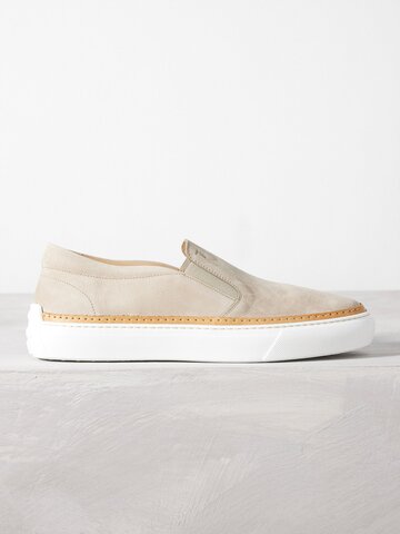 tod's - cassetta suede slip-on shoes - mens - beige white