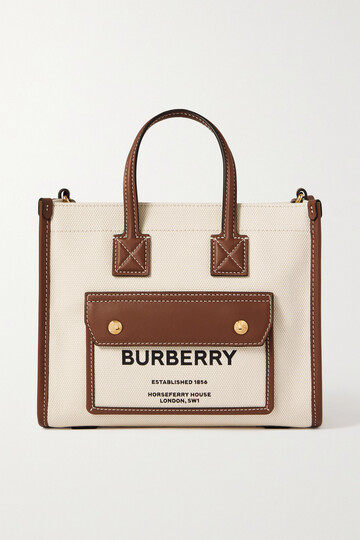 burberry - freya mini leather-trimmed printed canvas tote - brown