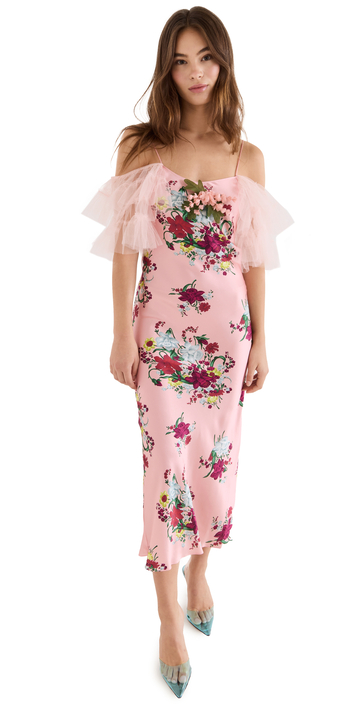 Rodarte Floral Silk Slip Dress in pink