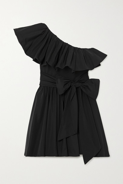 VALENTINO - Belted One-shoulder Ruffled Twill Mini Dress - Black