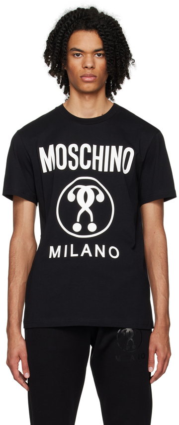 moschino black double question mark t-shirt in print